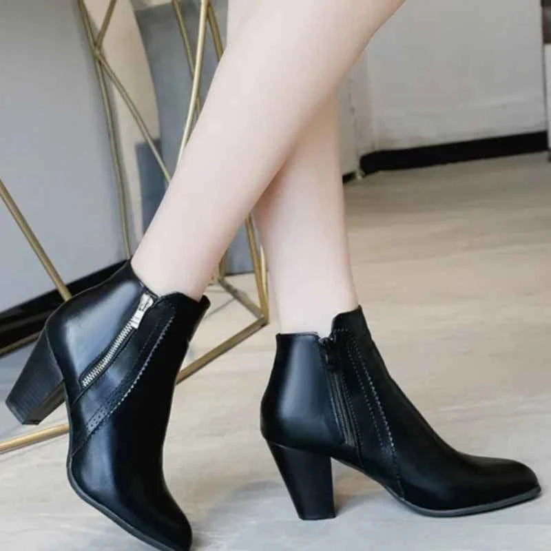 Stilvolle Hochhackige Stiefeletten mit Doppel-Reißverschluss