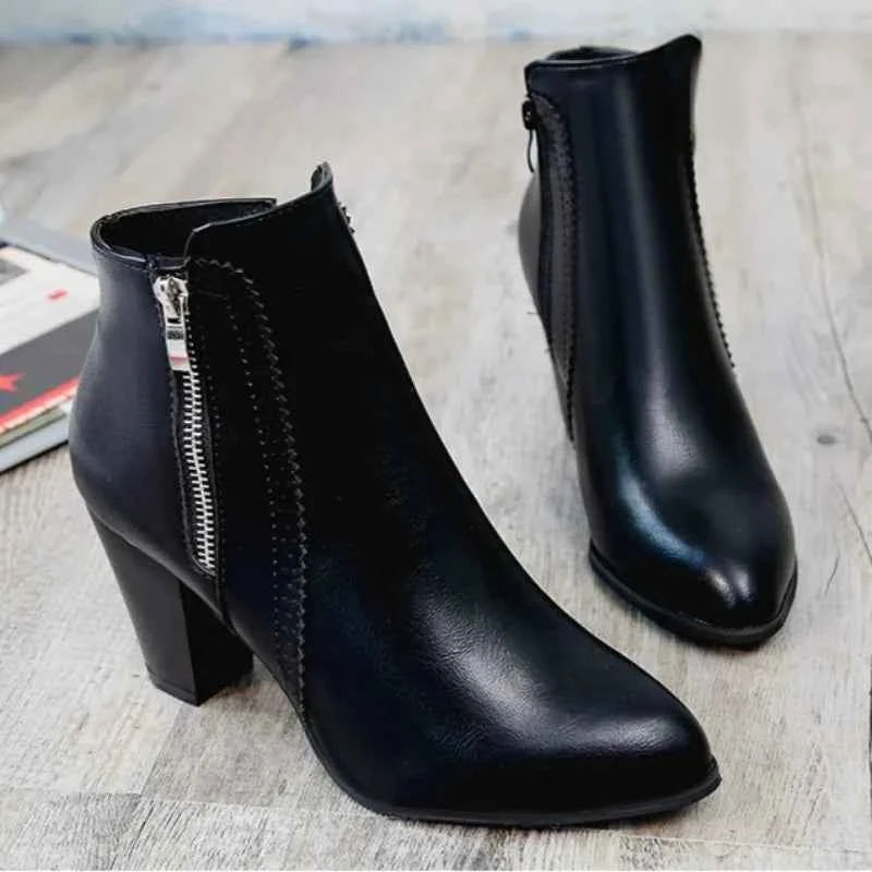 Stilvolle Hochhackige Stiefeletten mit Doppel-Reißverschluss