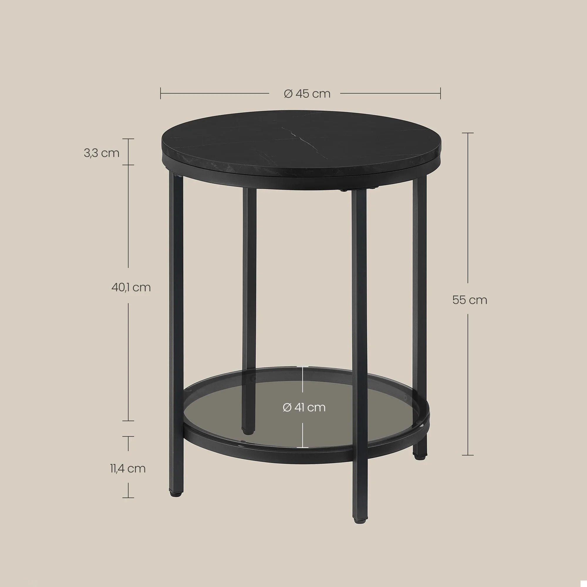 Aurephine Luxe Glas-Beistelltisch mit Zwei Ebenen und Elegantem Marmor-Design