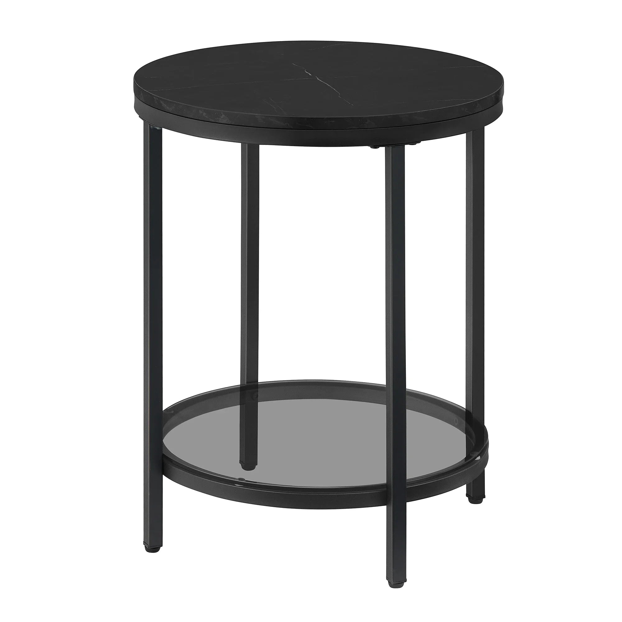 Aurephine Luxe Glas-Beistelltisch mit Zwei Ebenen und Elegantem Marmor-Design