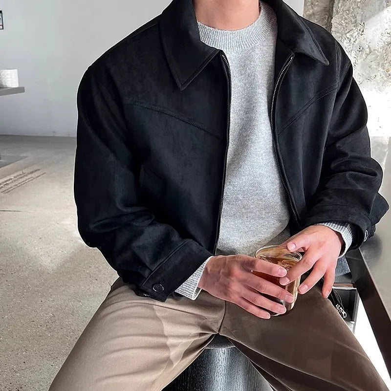 Herren Veloursleder-Optik Kurzjacke mit Umlegekragen