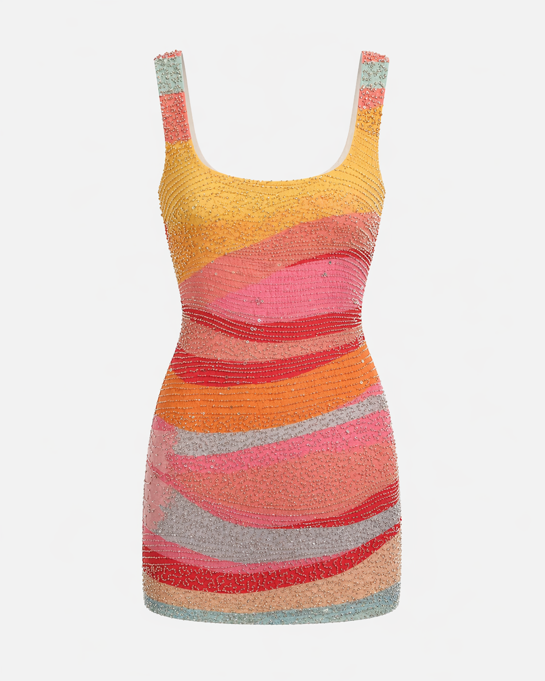 Sabrina Farbe-Pop Square-Neck Mini Kleid