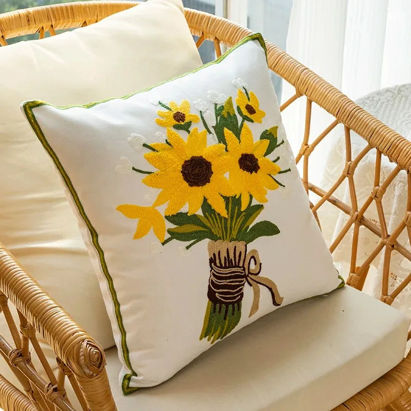 Caelirae Bequemes Baumwollkissen 45x45 cm mit Gemütlichem Sonnenblumenmuster