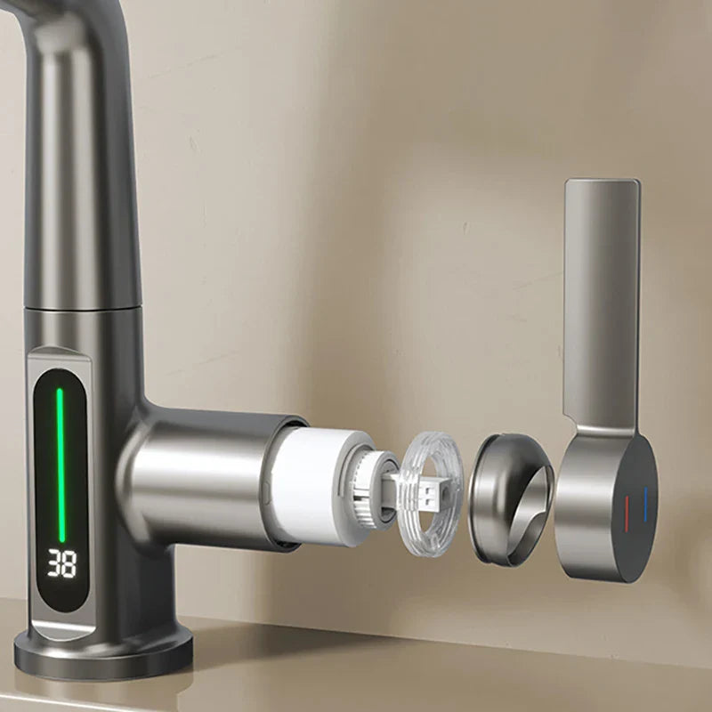 Aesthena - Elegante ausziehbare Wasserfall-Küchenarmatur mit Temperaturanzeige aus langlebigem Edelstahl
