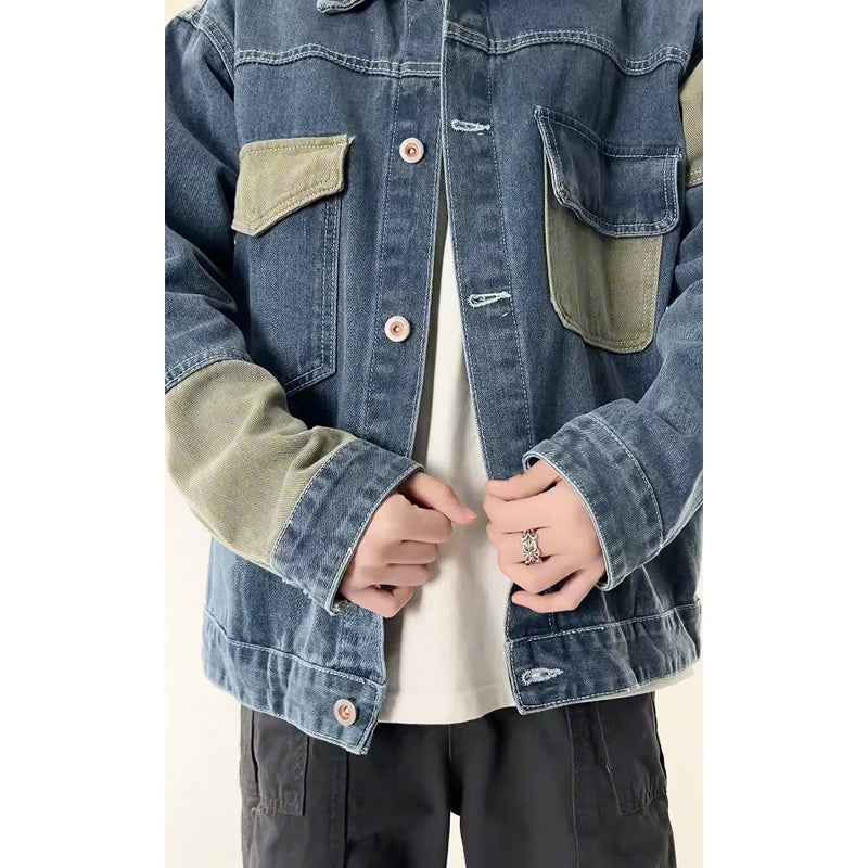 Jacquard-Denim-Jacke - Stilvolles Patchwork-Design