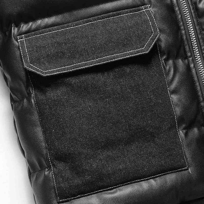 Daunenjacke mit Denim-Details und Patches