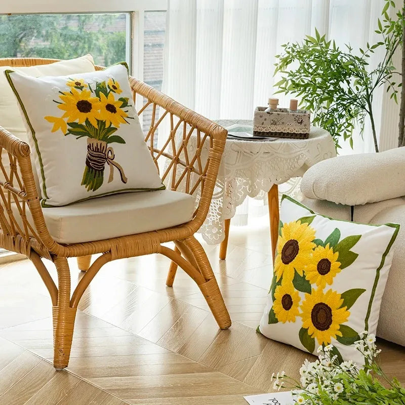 Caelirae Bequemes Baumwollkissen 45x45 cm mit Gemütlichem Sonnenblumenmuster
