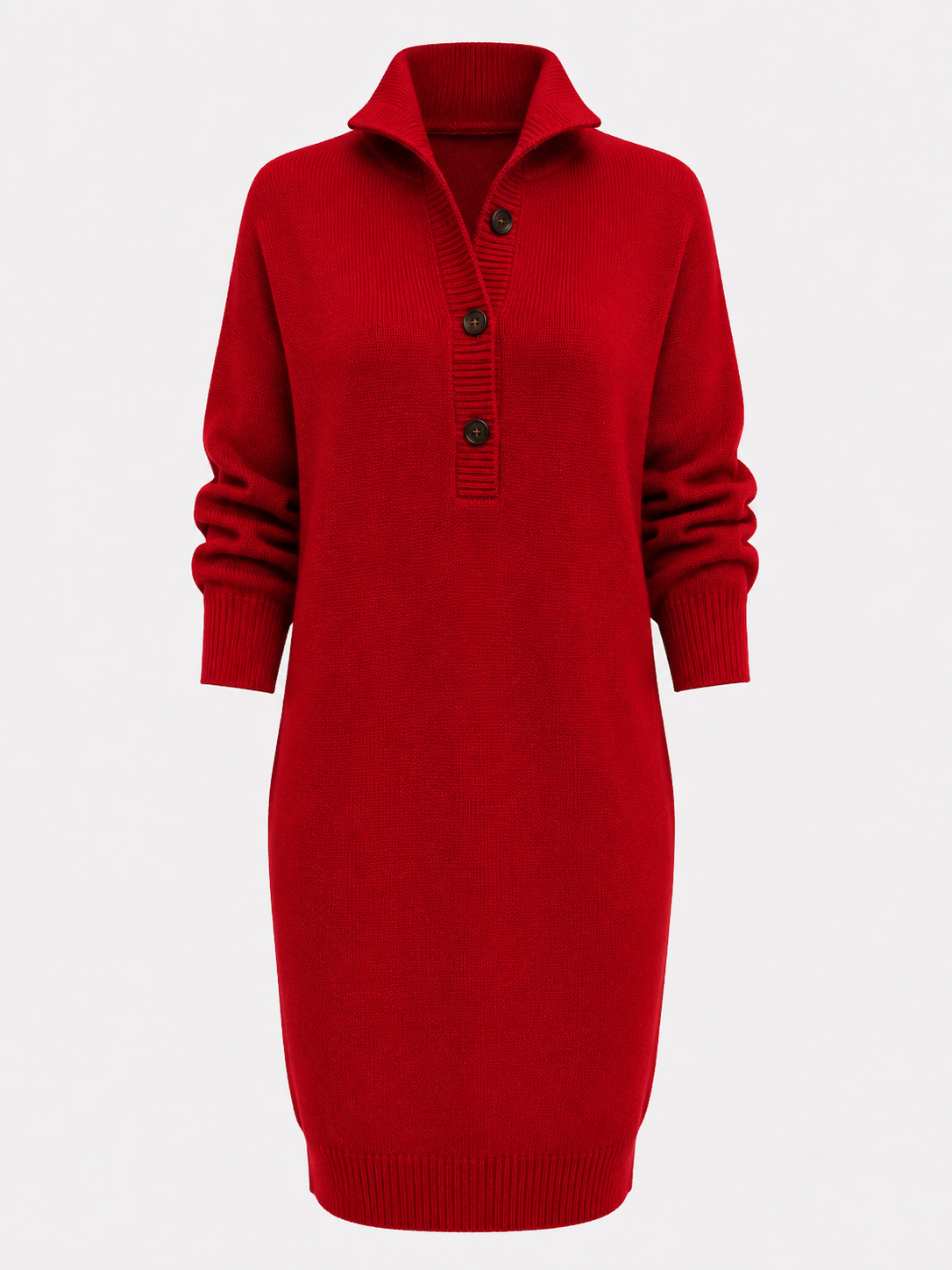 Strickkleid für Damen mit Knopfkragen und langen Ärmeln – Polyester