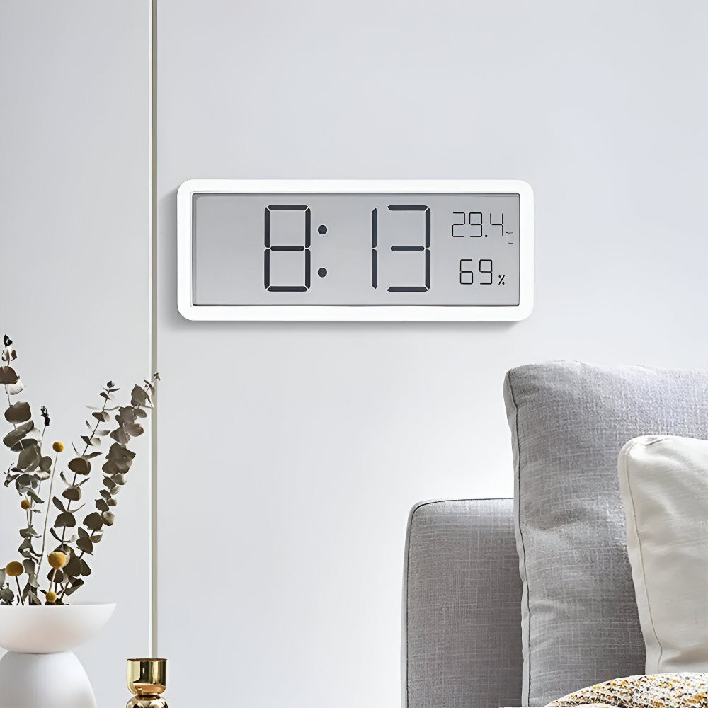 Ione - Moderne Digitale LED-Wanduhr mit Temperatur- und Luftfeuchtigkeitsanzeige für eine perfekte Raumregulierung