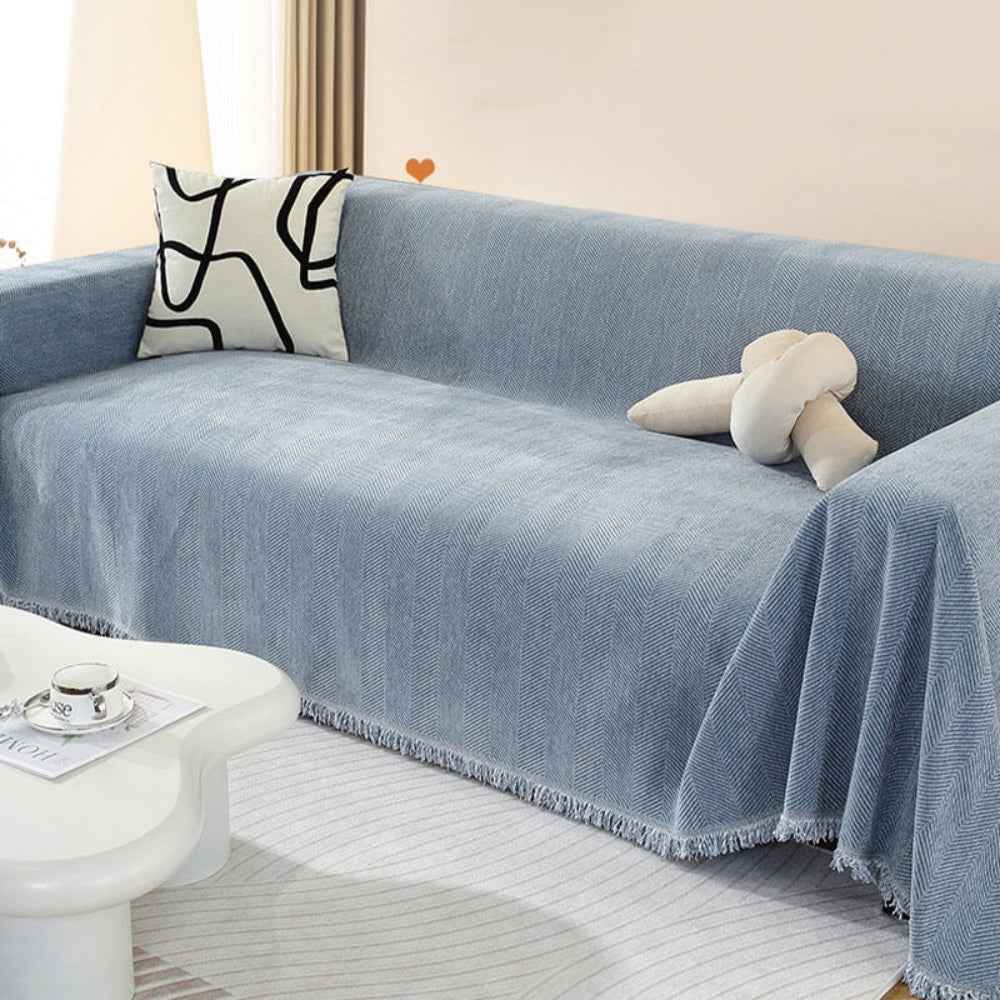 Tassalyn - Luxuriöser Chenille-Fischgrät-Überwurf mit stilvollen Quasten