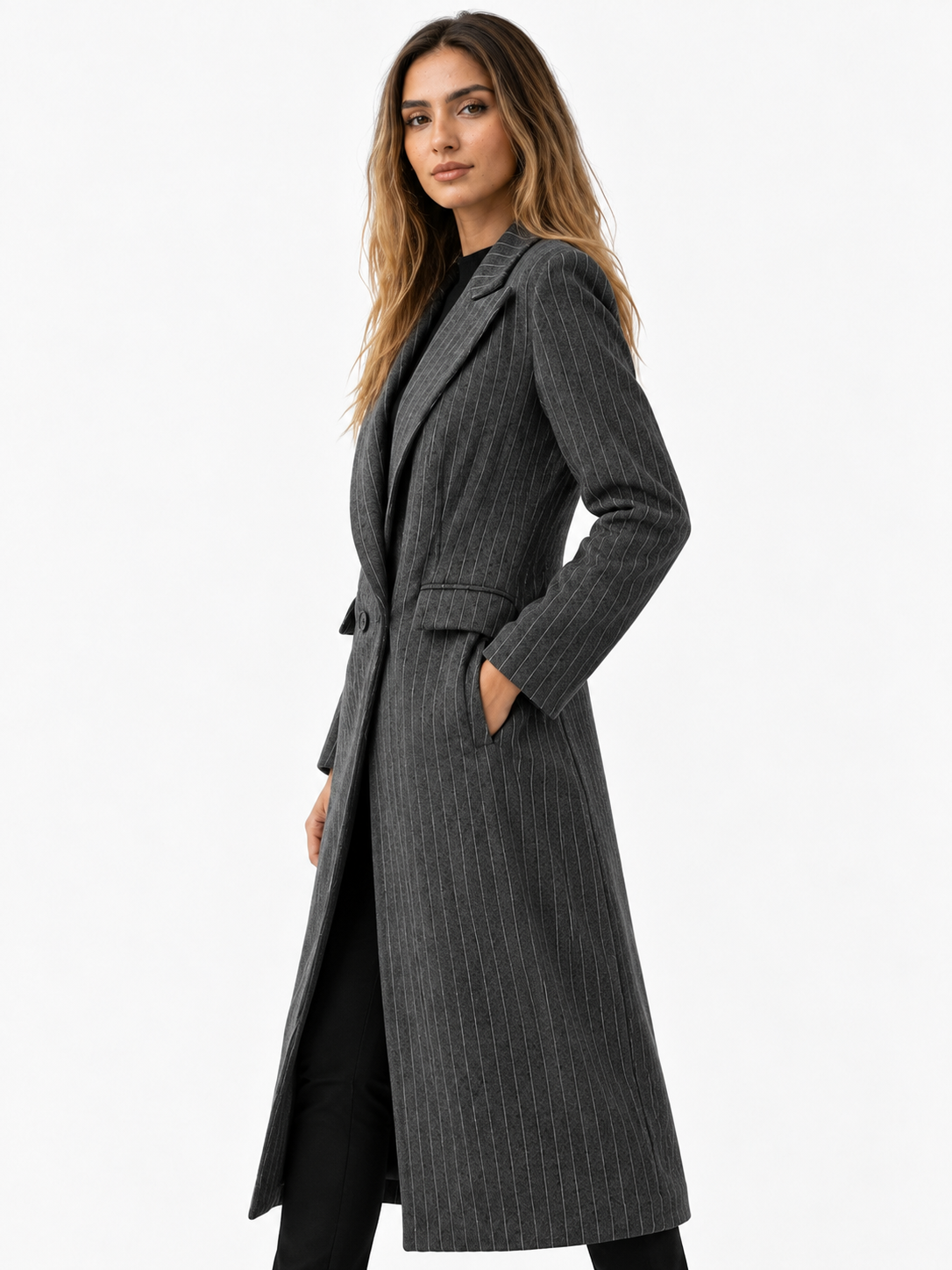 Manteau vintage Lana à rayures, coupe ample, col en V