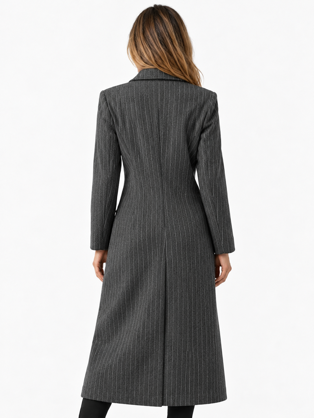 Vintage Lana coat with stripes, loose fit, V-neck