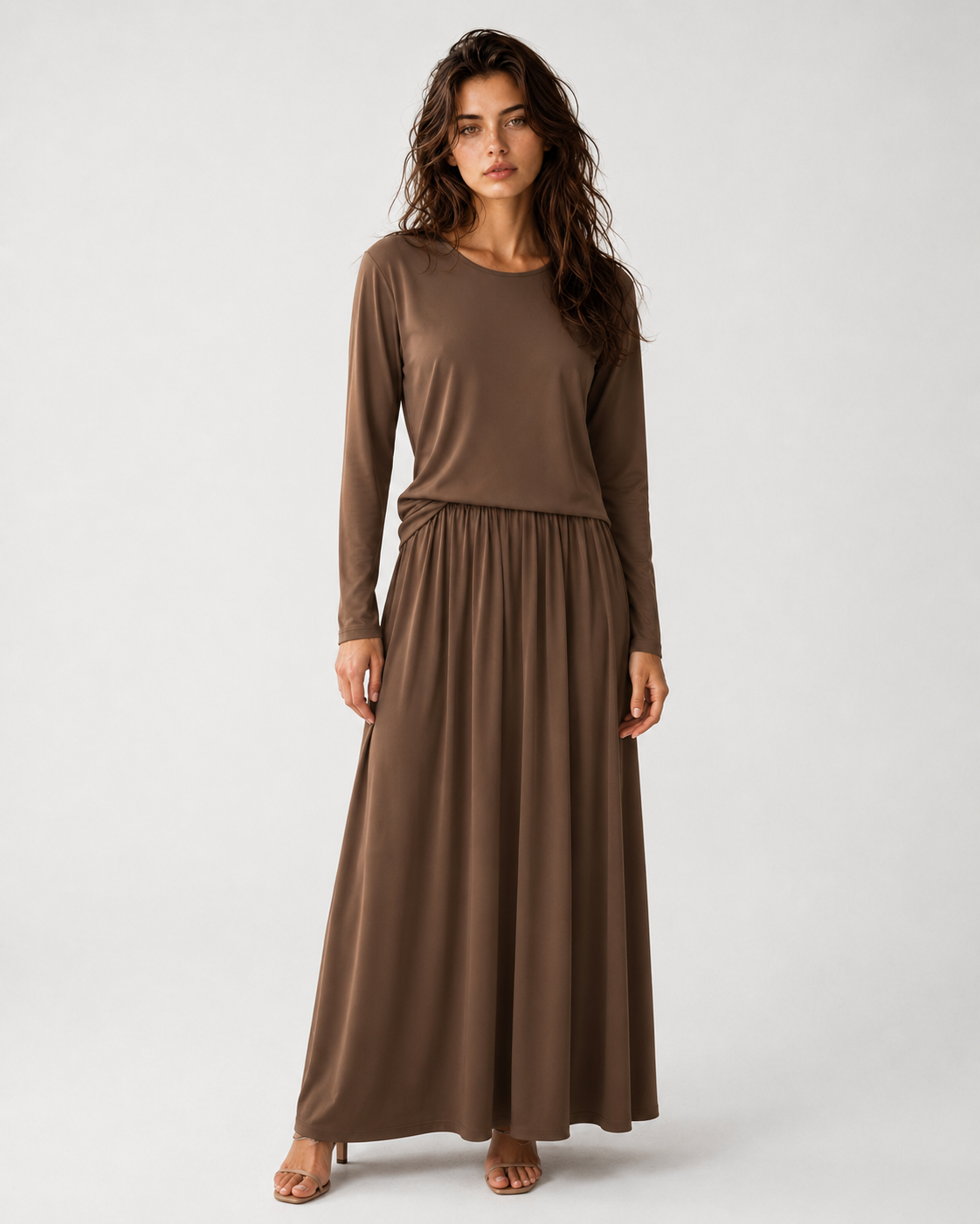 Damen's Two-Piece Long Sleeve Top und Maxi Rock Set