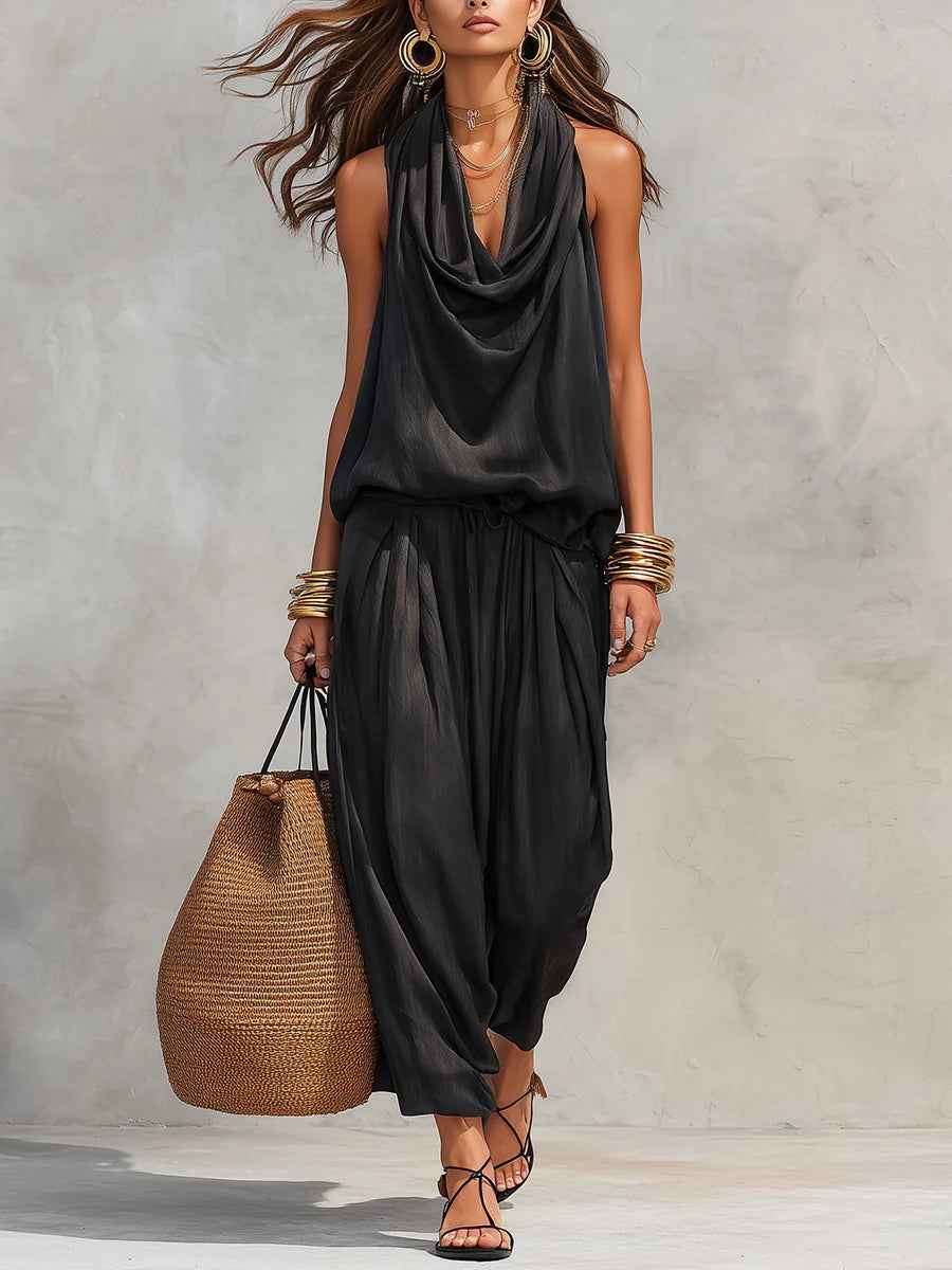 Serena Halter Neck Top and Pleated Trousers Set