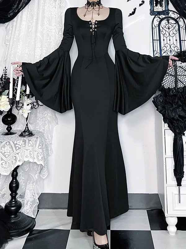 Gothische Eleganz: Schnürkrankenschultern Mermaid Maxi Kleid für einen atemberaubenden Look