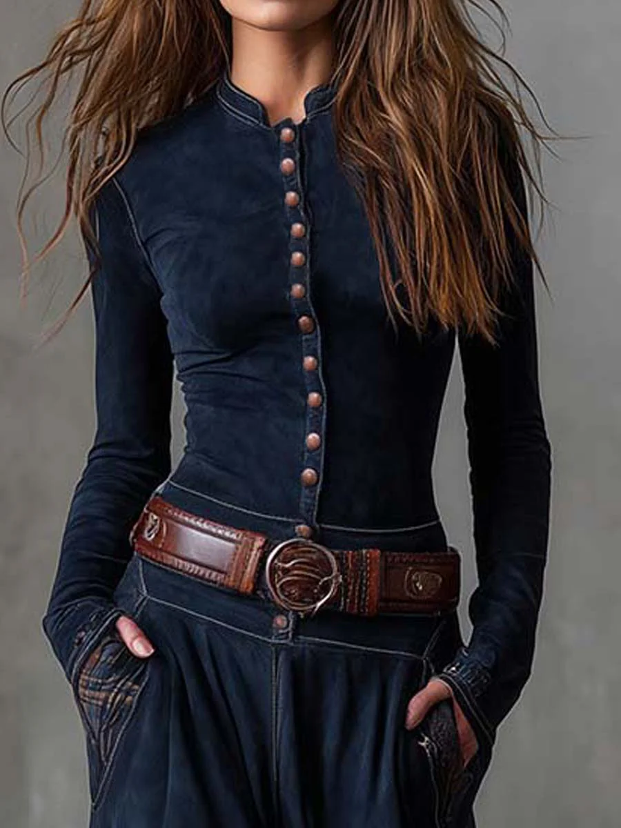 Vintage-Navy-Samt-Maxirobe mit Karo-Muster und Gürtel für einen eleganten und retro Stil