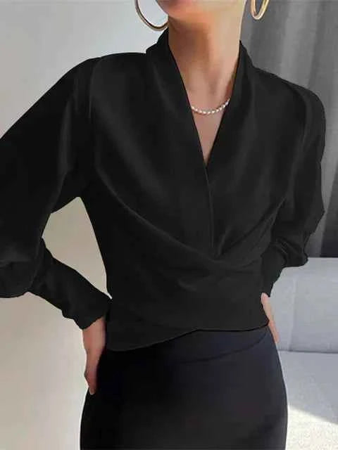 CASSANDRA - ELEGANTE DRAPIERTE V-AUSSCHNITT-BLUSE