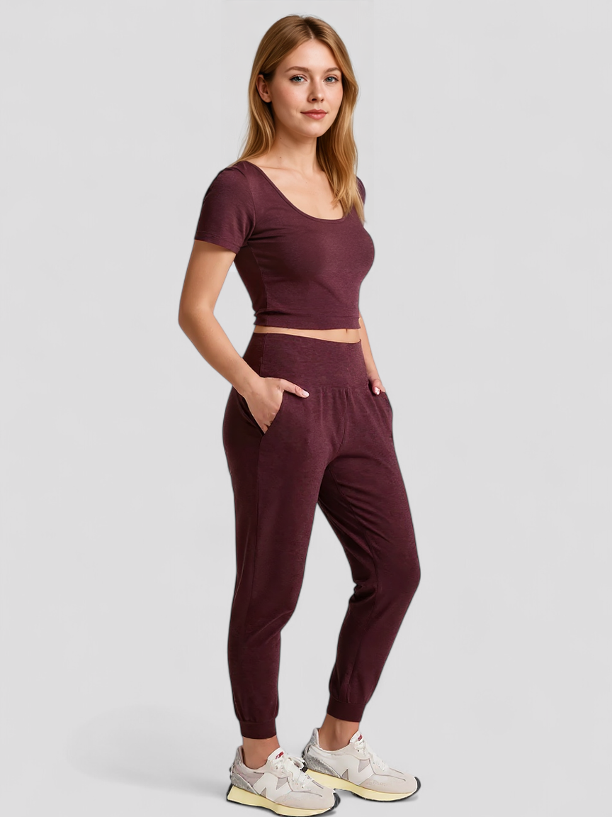 Sigrid | Lässiger Midi-Jogger für Damen – Burgunderrote Sport- und Lounge-Jogginghose
