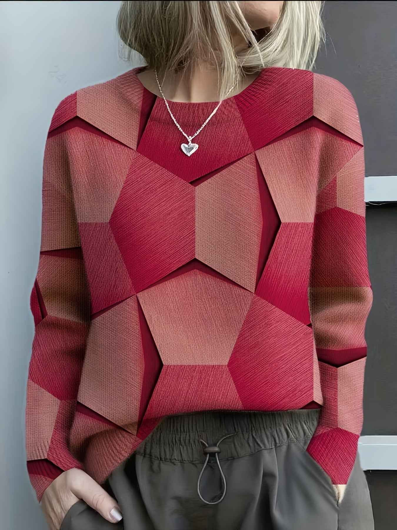 FELYSSIA - Strickpullover mit 3D geometrischem Muster modisch