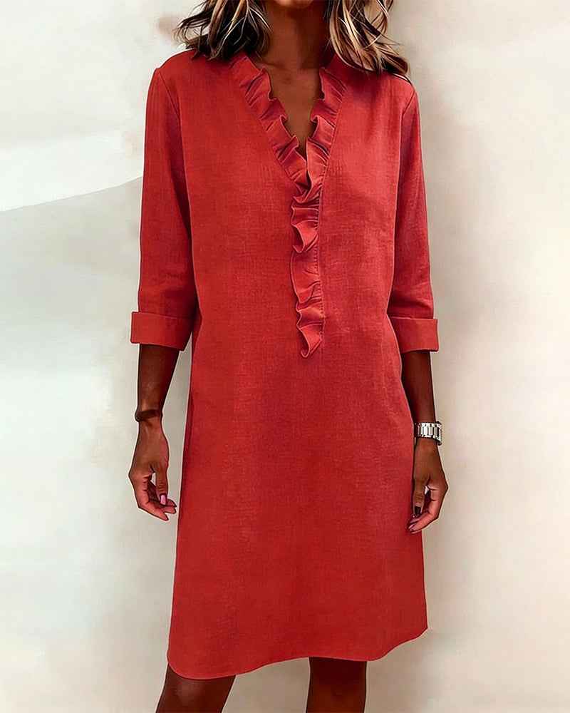 V-Ausschnitt Rüschenkleid