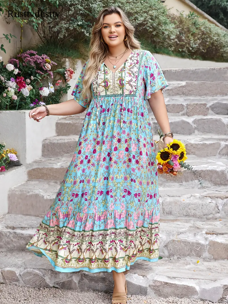 Boho-Blumen-Maxikleid – Große Größen, fließender Boho-Stil