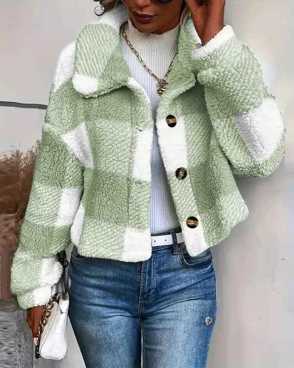 Unnur | Eleganter warmer und trendiger Mantel mit Karomuster