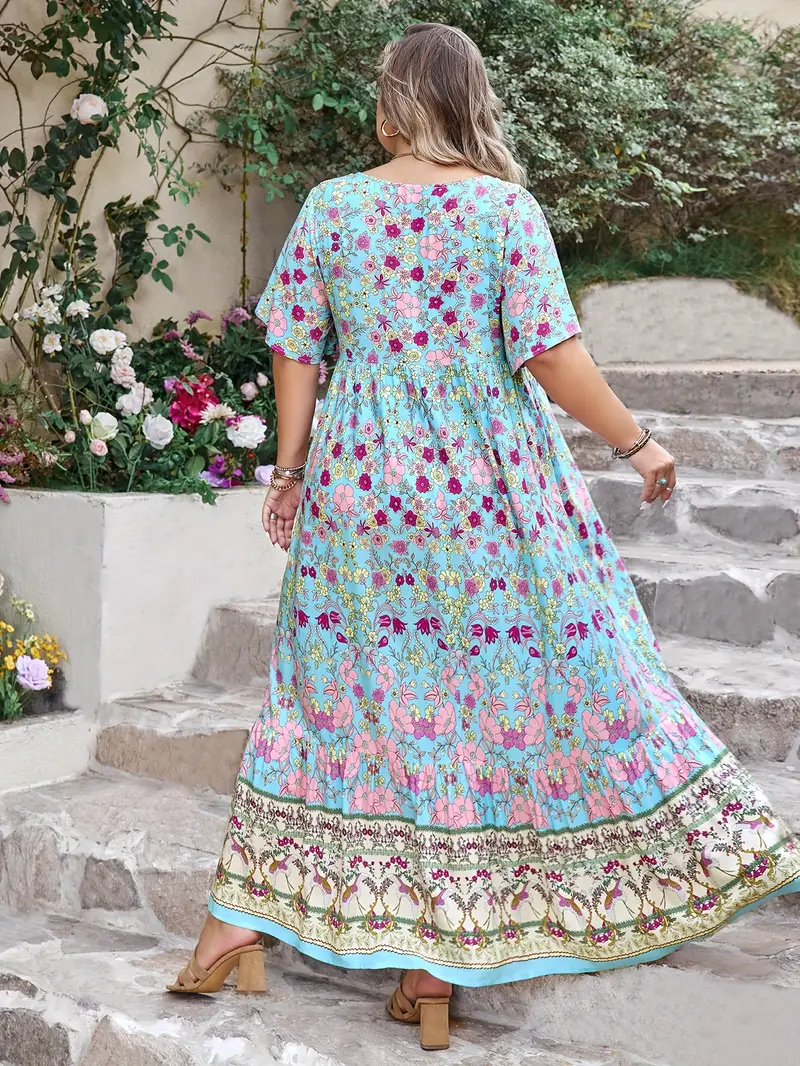 Boho-Blumen-Maxikleid – Große Größen, fließender Boho-Stil