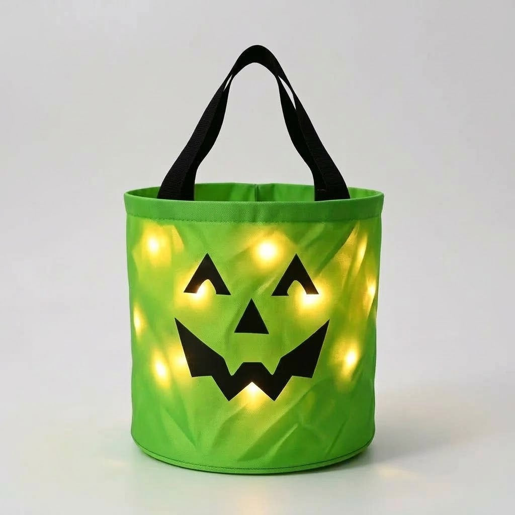 LED-Kürbis-Süßigkeitenkorb mit Griff für Halloween