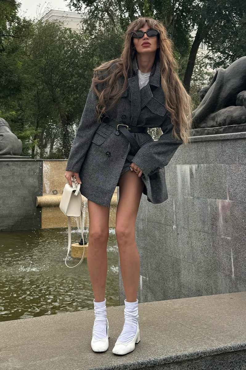 Tweed Doppelreihiger Woll-Blazer Mantel für einen eleganten Look