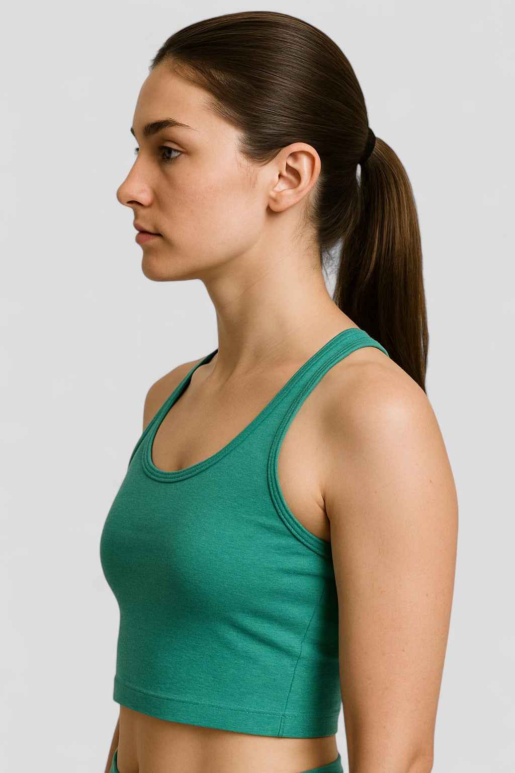 Charlotte |Damen Grünes Slim Racerback Crop-Top Stretch Tanktop Cami Yoga Fitness