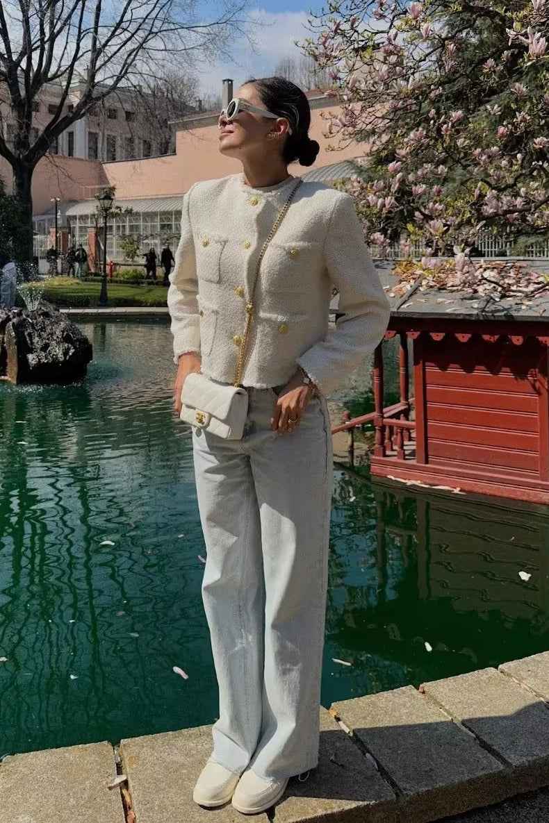 Kurzer Tweedmantel mit einfachem Knopfloch