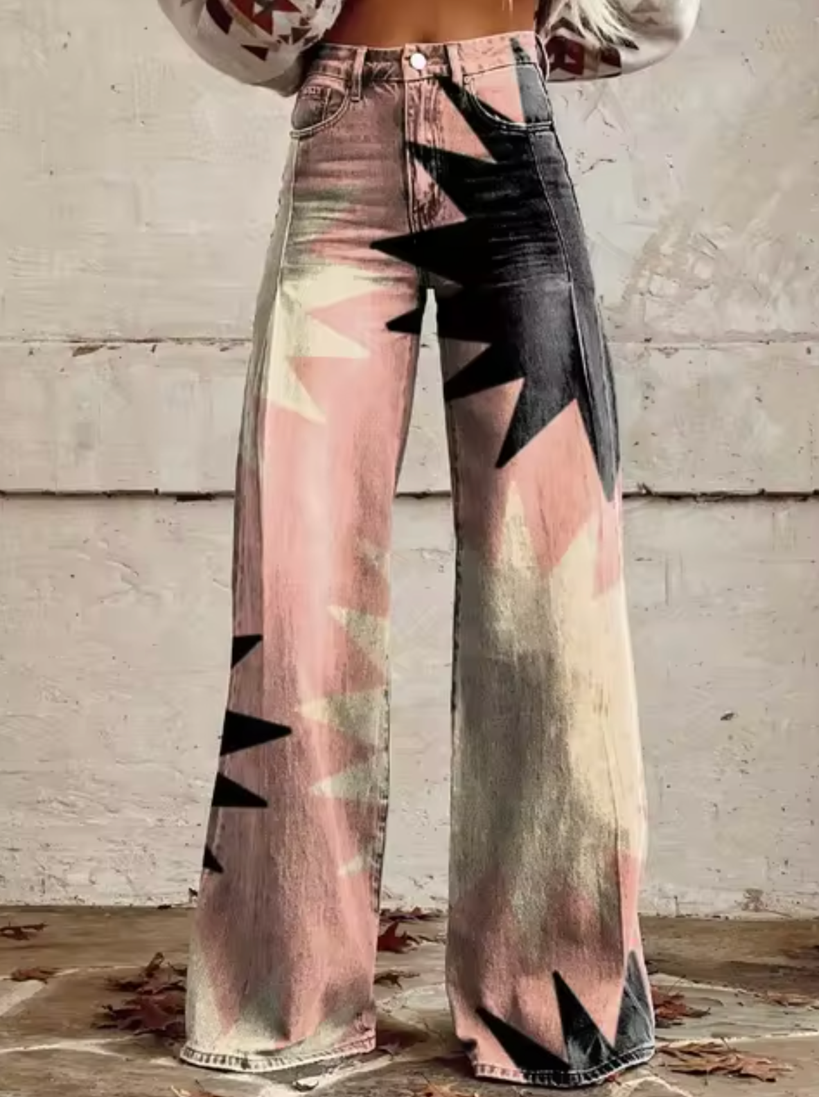 Sophie | Elegante weite Hose mit fröhlichem buntem Druck für einen frischen Look