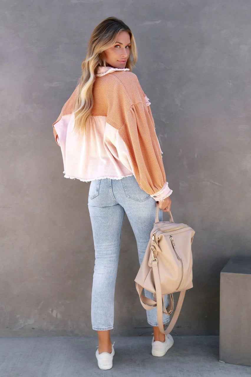 Lässige Waffelstrick-Kurzmantel mit gebürstetem Finish