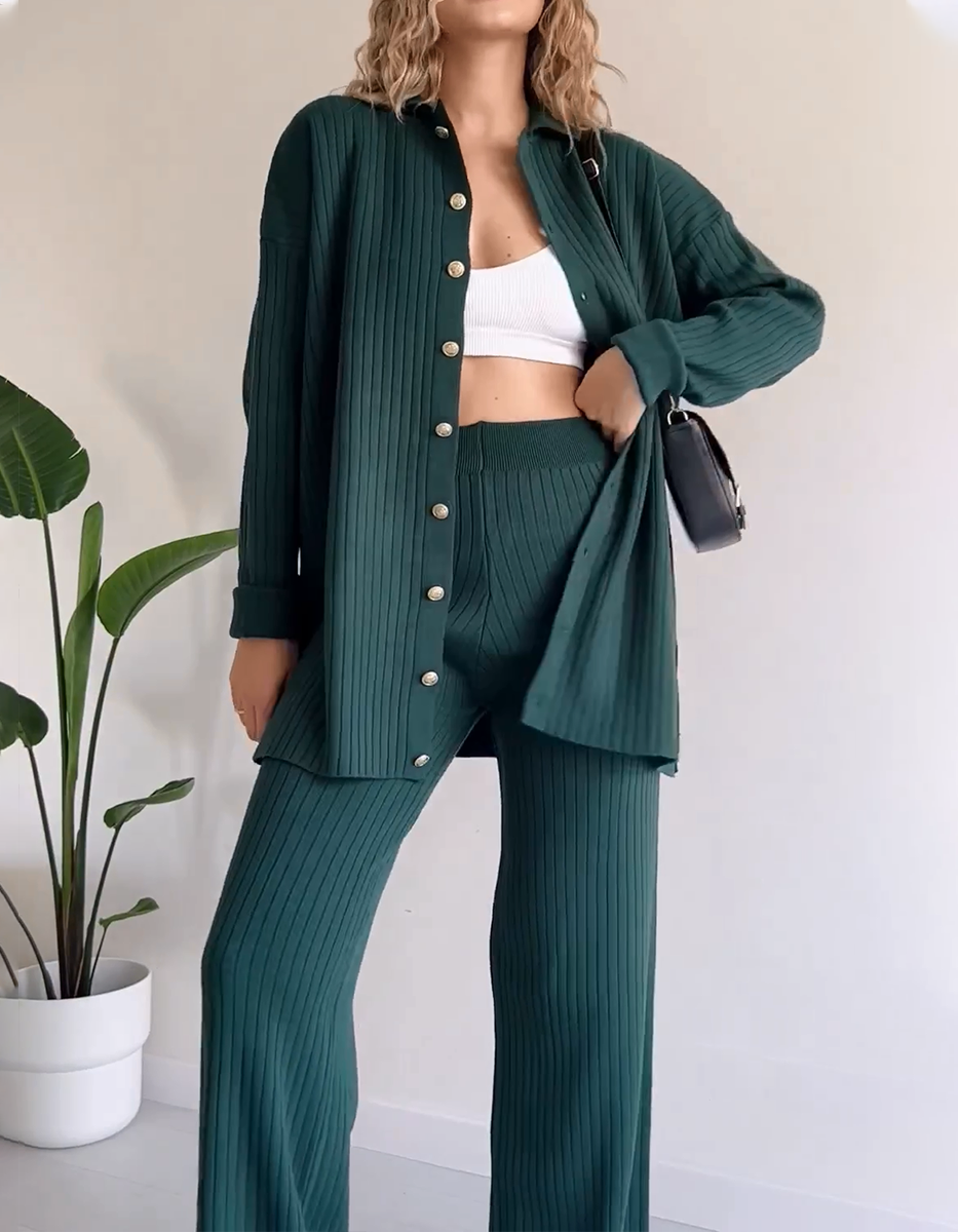 Lässiges gestreiftes Jacquard-Strick-2-teiliges Set