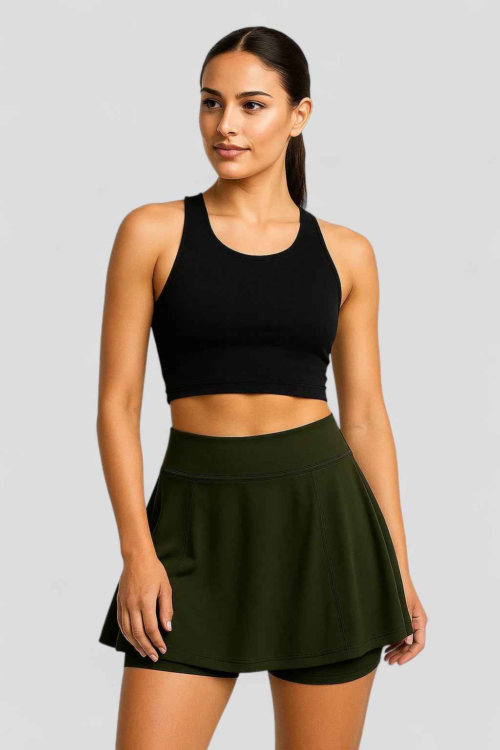 Emiliya | Score Damen Faltenrock Minirock Oliv Sport Skort Tennis Golf Fitness