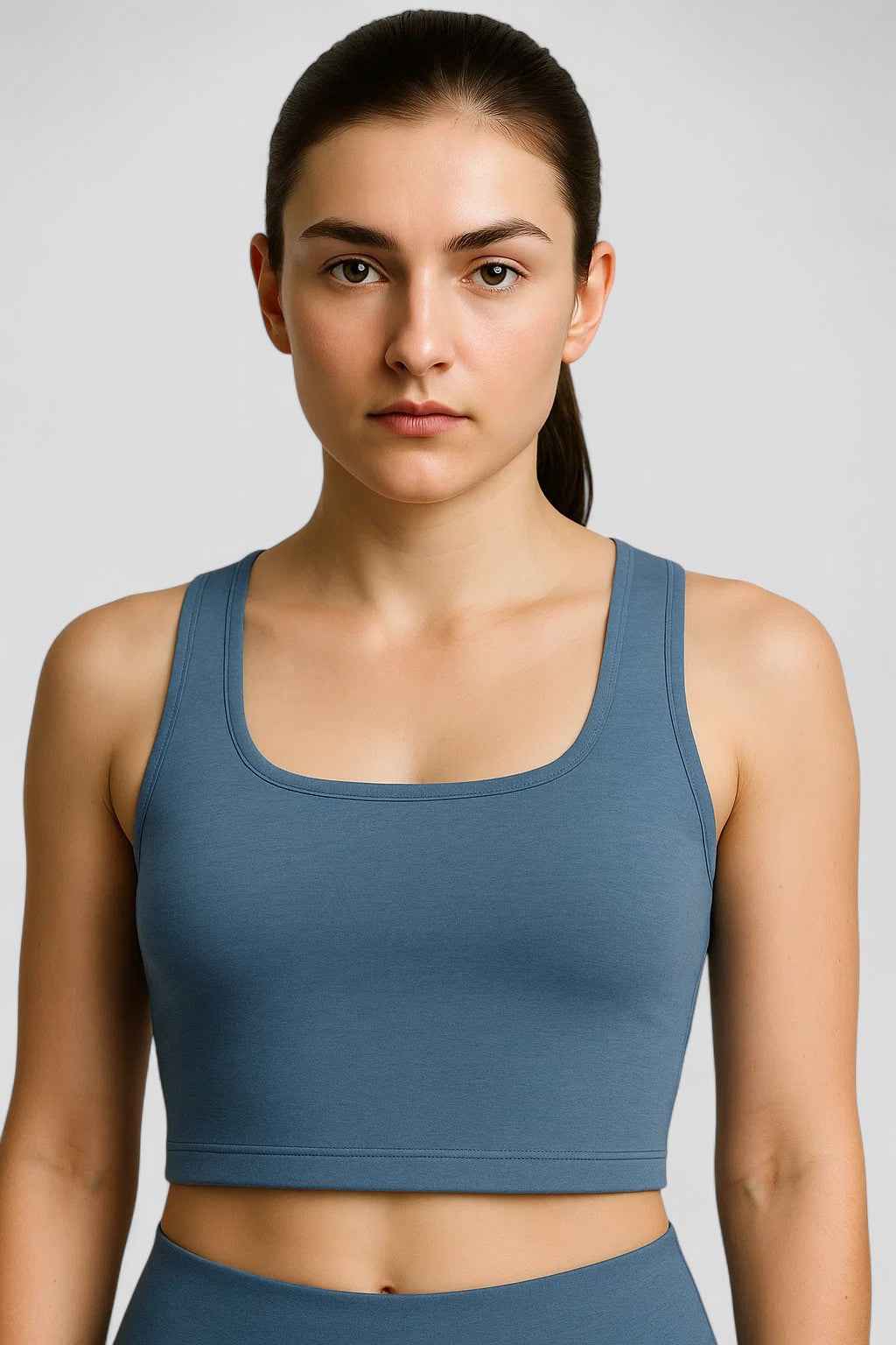 Camille | Damen Square Up Crop Top Blau Sport Fitness Yoga Outfit