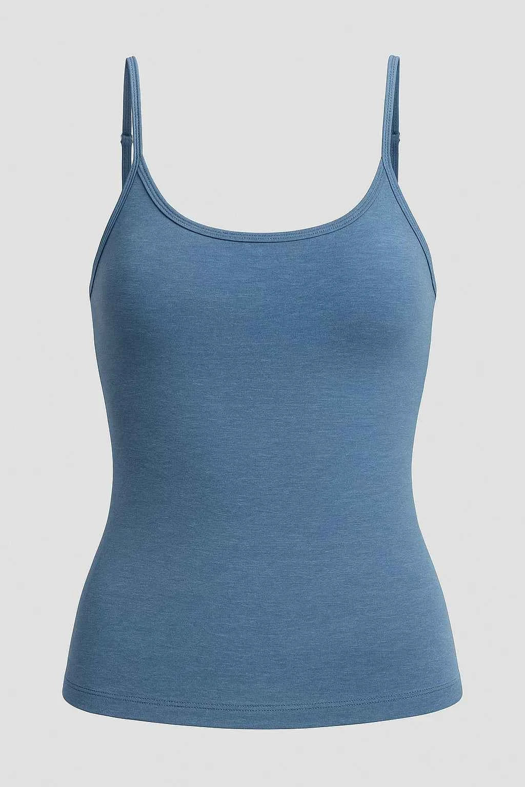 Ella | Damen Spaghetti Träger Top Blau Enganliegend Stretch Basic Tank Yoga Shirt