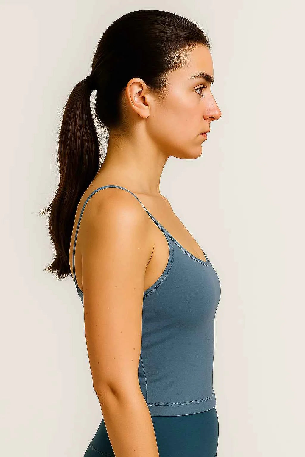 Ella | Damen Spaghetti Träger Top Blau Enganliegend Stretch Basic Tank Yoga Shirt