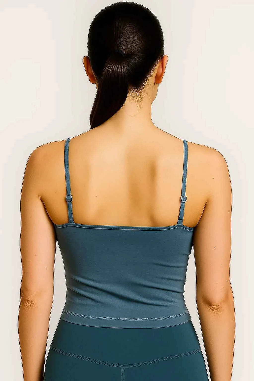 Ella | Damen Spaghetti Träger Top Blau Enganliegend Stretch Basic Tank Yoga Shirt