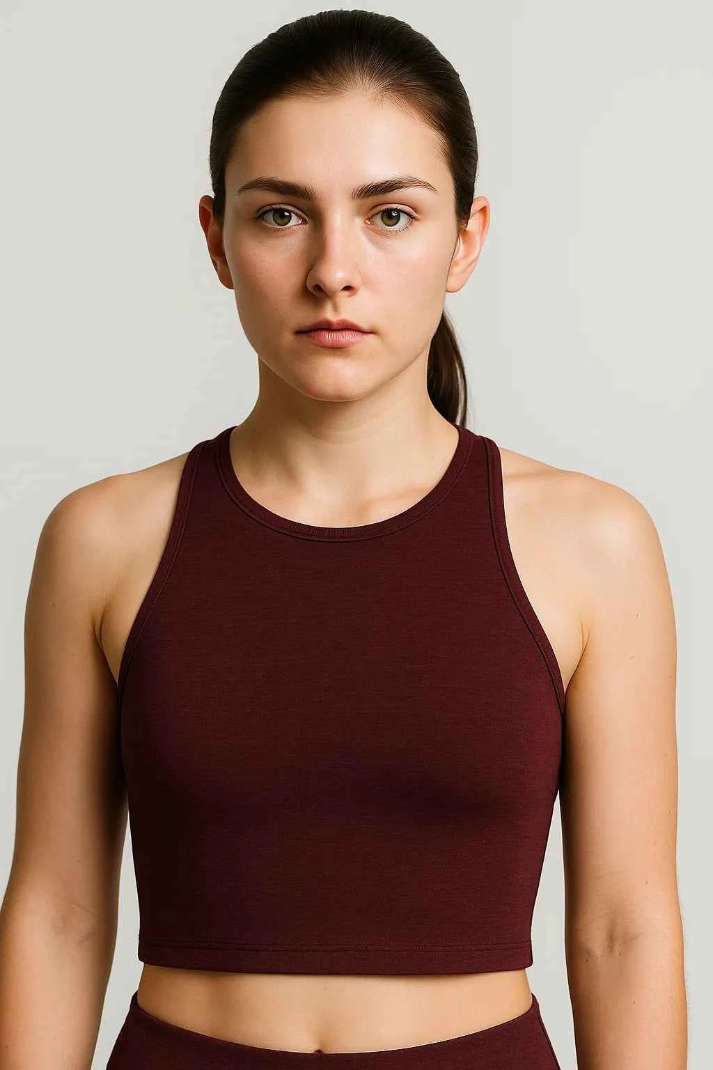 Julia | Damen Spacedye Kurzes Tanktop Burgunder Racerback Yoga Fitness