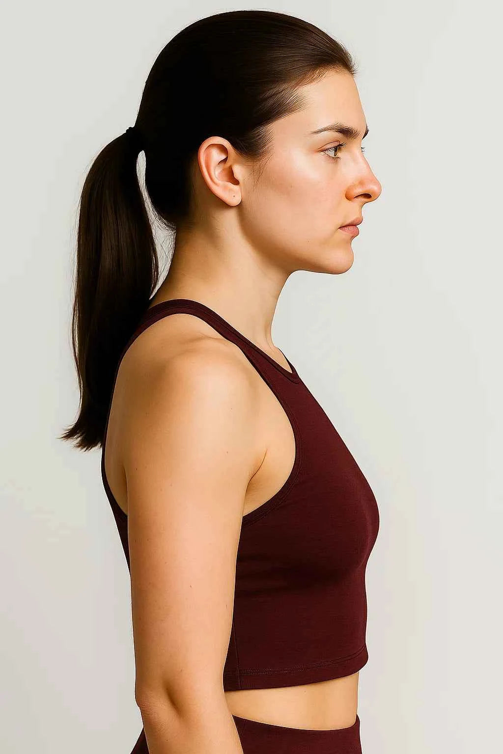 Julia | Damen Spacedye Kurzes Tanktop Burgunder Racerback Yoga Fitness