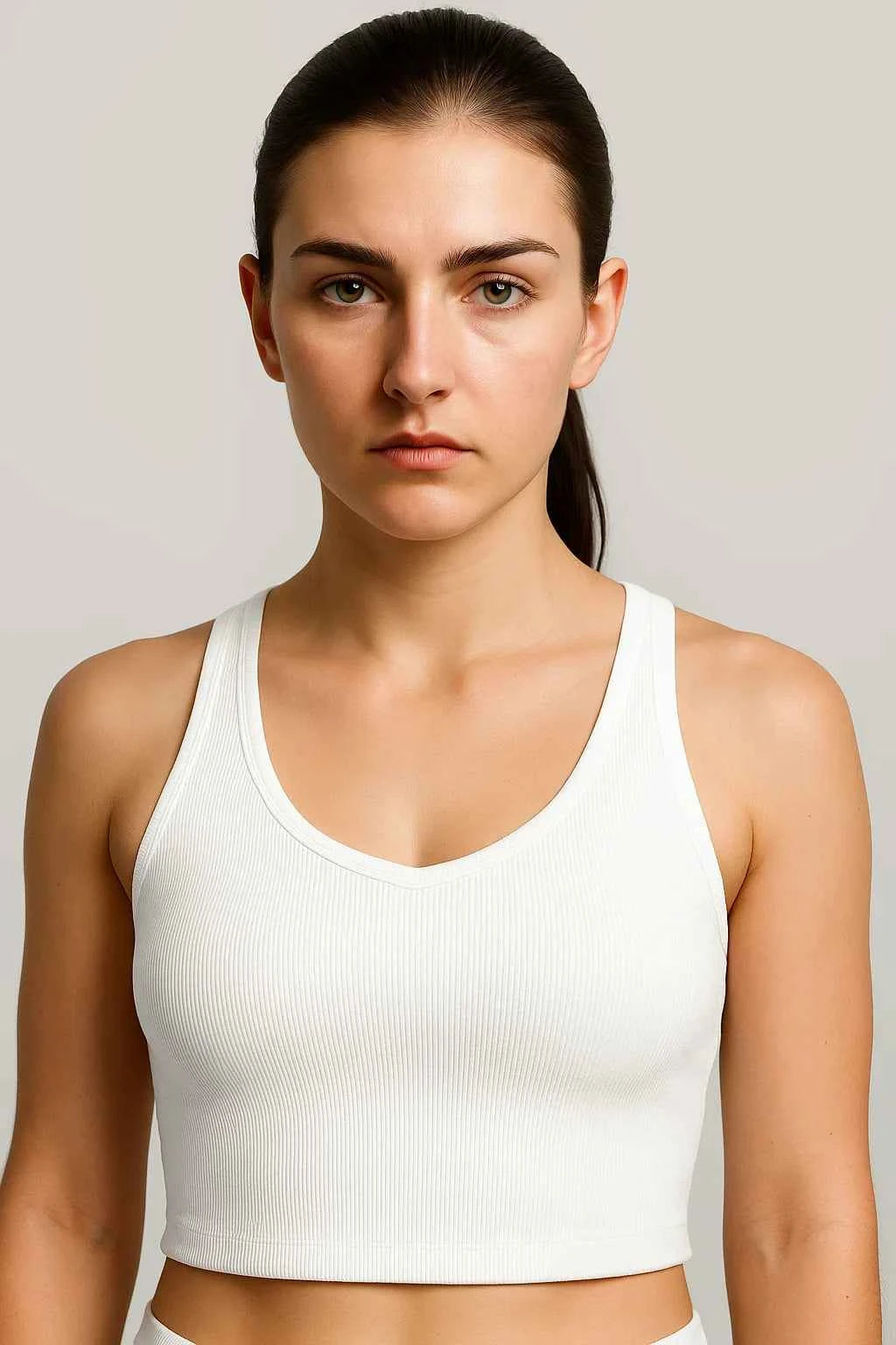 Nina | Damen Rippen Kurzes Top Weiß Tanktop Yoga Fitness Sommer