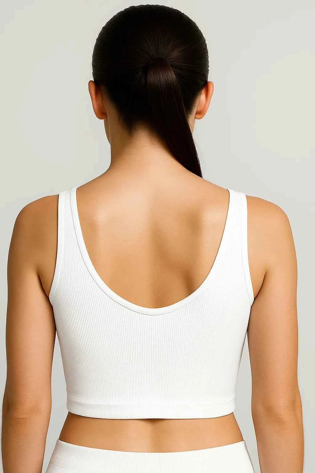 Nina | Damen Rippen Kurzes Top Weiß Tanktop Yoga Fitness Sommer