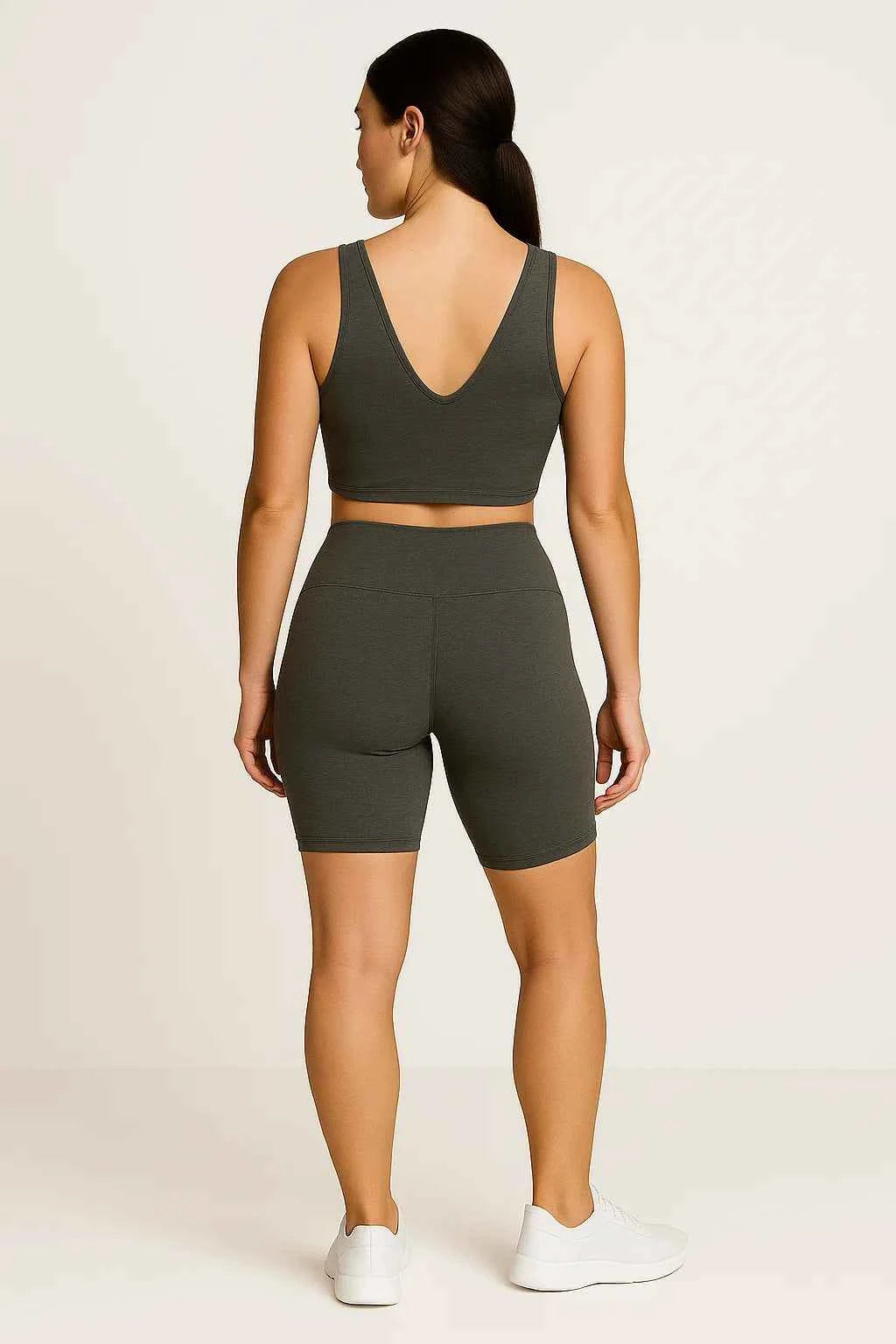 Victoria | Damen Spacedye Set Grau Top & Leggings V-Ausschnitt Yoga Fitness