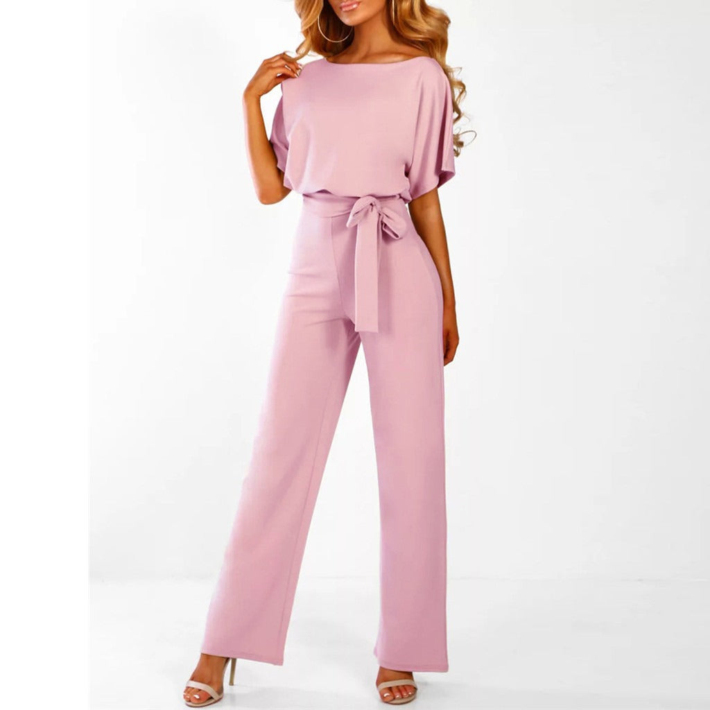 Damen Eleganter Jumpsuit mit Gürtel - Weites Bein Overall