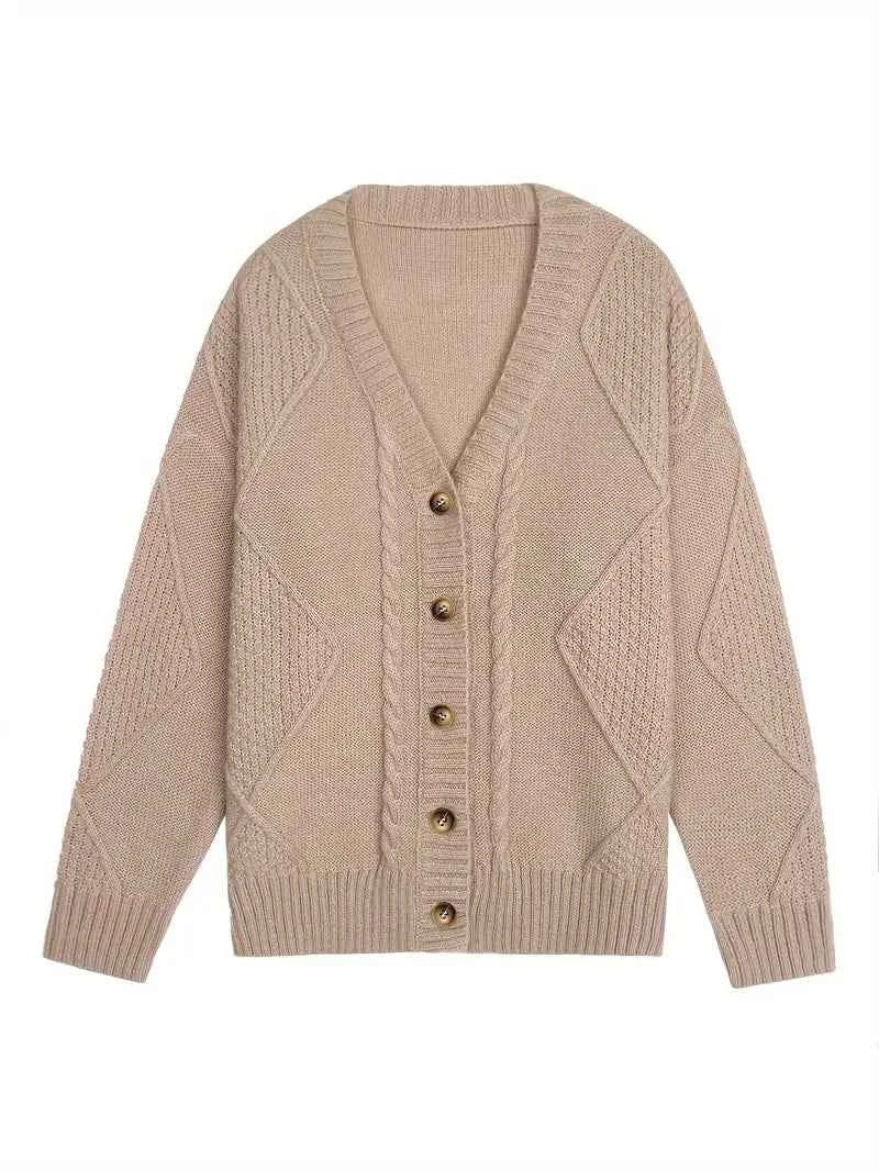 Damen Casual Cardigan aus mehrfarbigem Kabelstrick