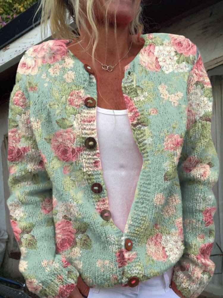 FLORA™ Vintage-Blumen-Cardigan – Zeitloser Blumenstrick für Alltags-Eleganz