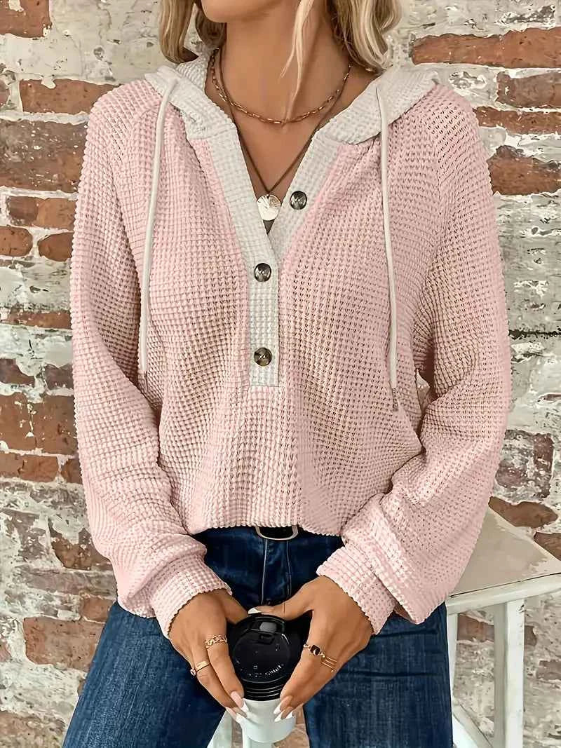 Long Sleeve Button Front Drawstring Hoodie