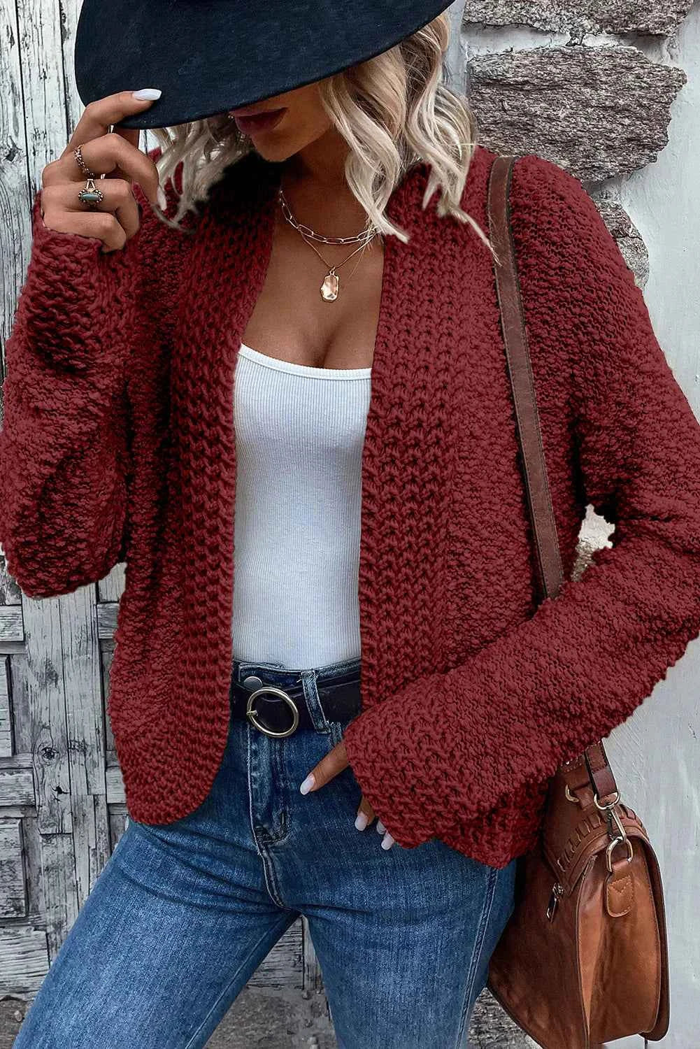 Schicker einfarbiger Cardigan mit offener Front