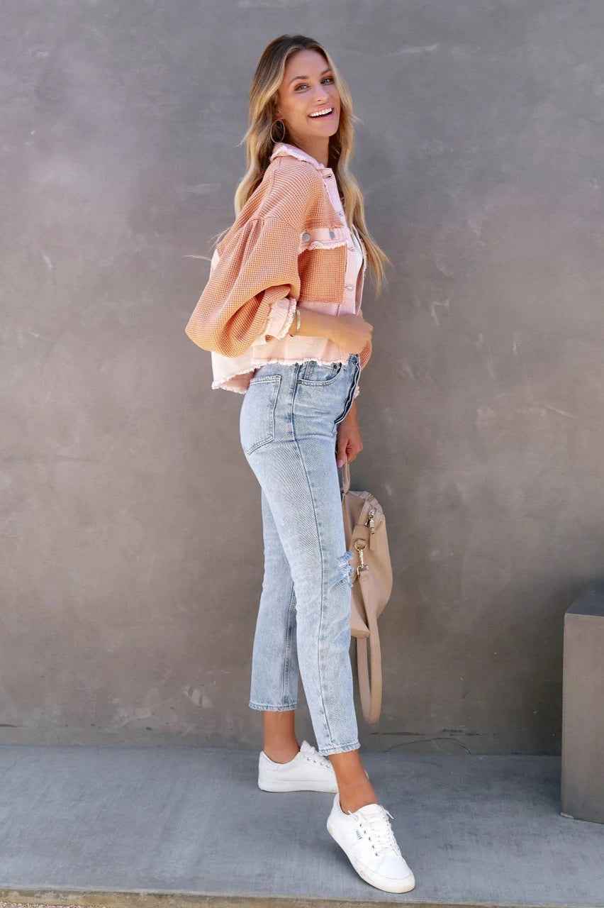 Lässige Waffelstrick-Kurzmantel mit gebürstetem Finish